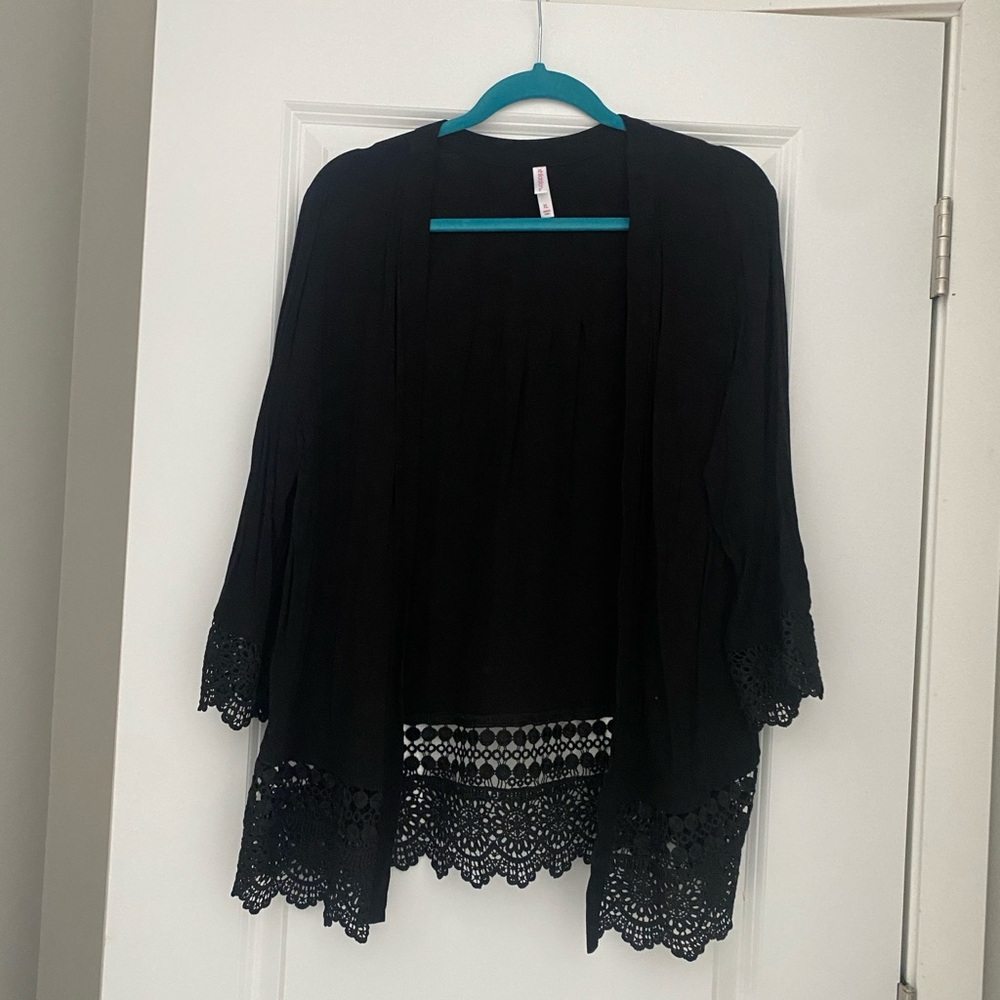 Xhilaration Black Cardigan with Lace Detail